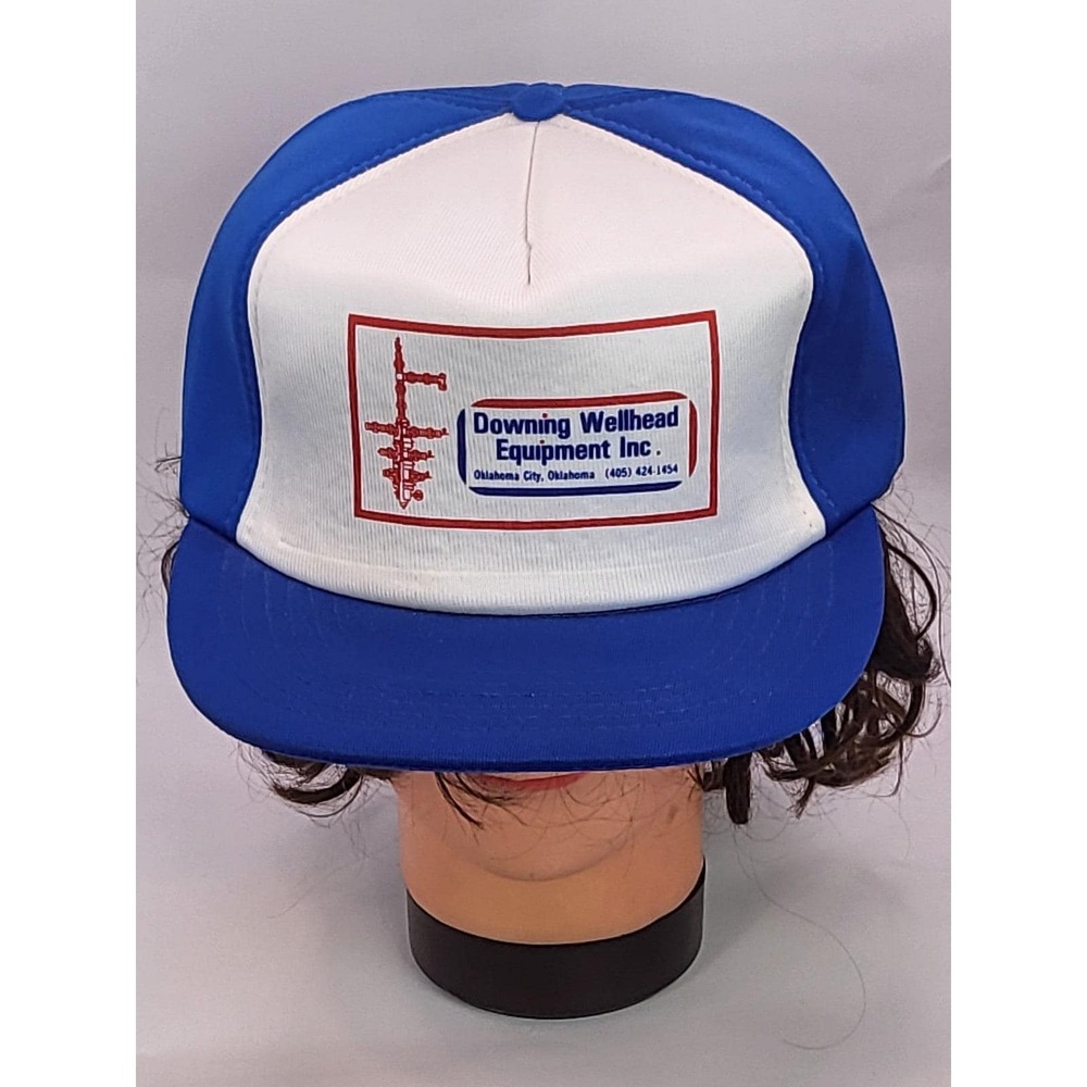 Vintage Downing Wellhead Equipment Inc Trucker Hat Blue White Mesh Snapback Cap
